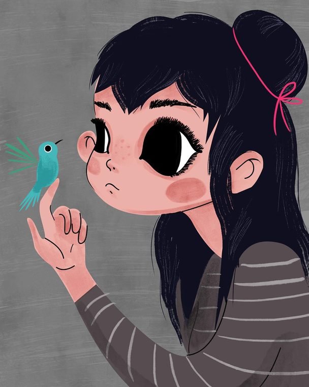 Girl with a hummingbird on her finger, by Helena Garcia